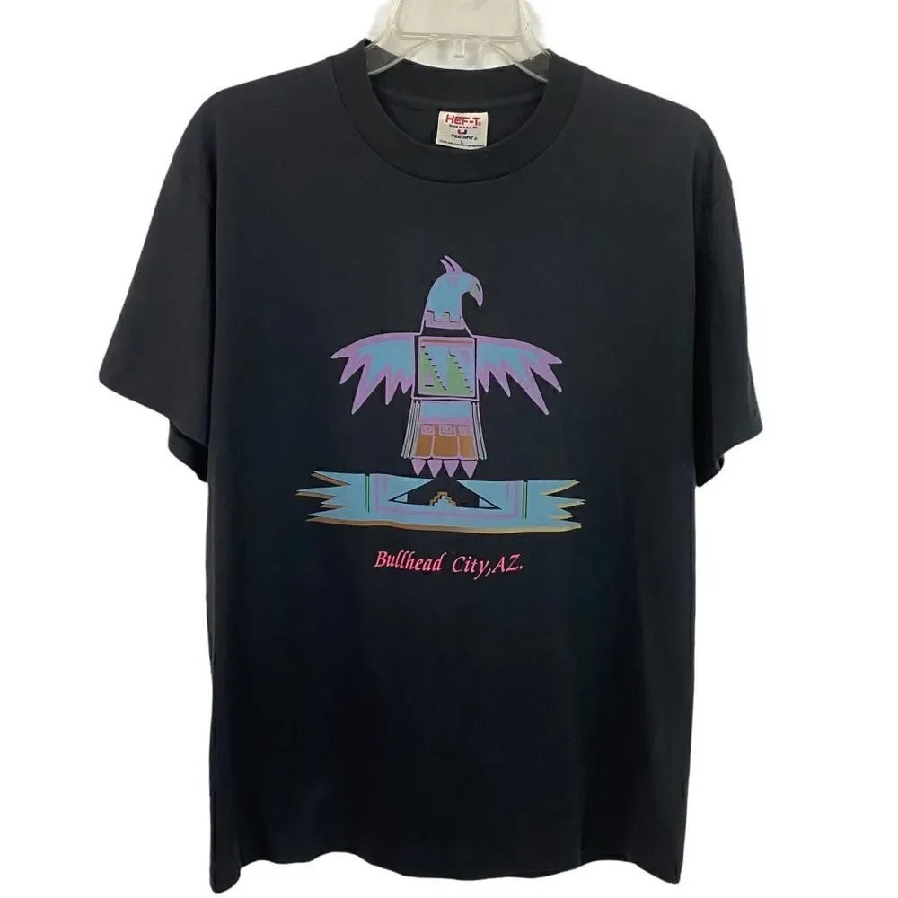 Vintage HEF-T Bullhead City AZ. Aztec Thunderbird T-Shirt Size Large Unisex